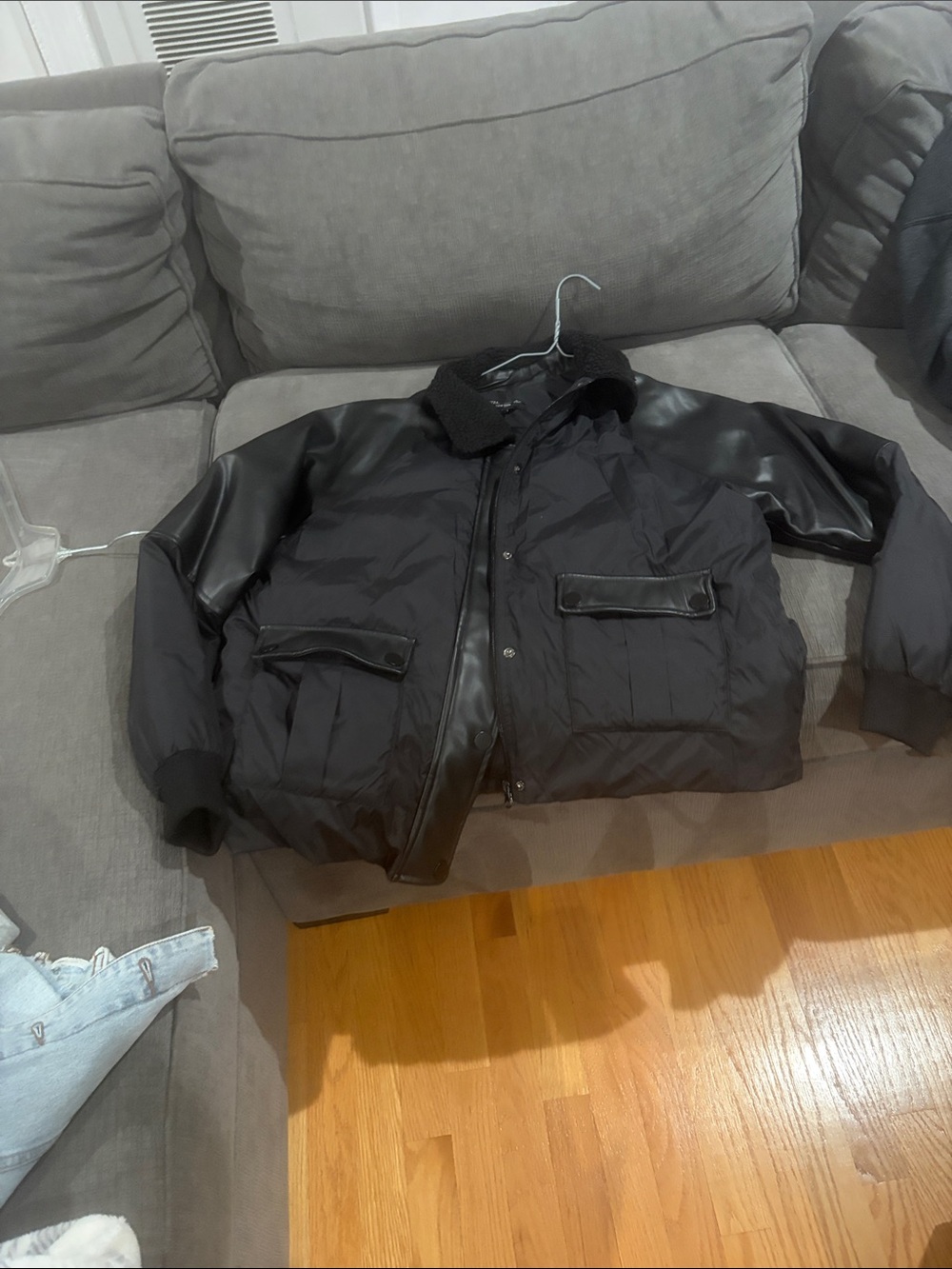 Central Park West Black Women's Bomber Jacket with Sherpa Collar